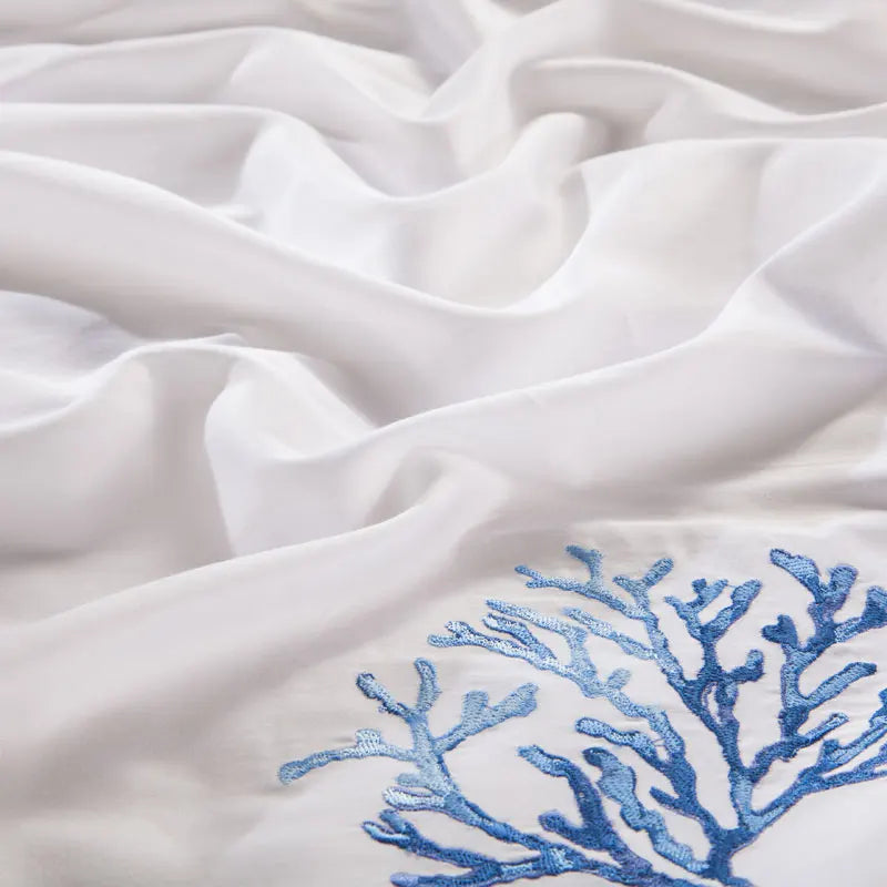 Seaside Serenity: Egyptian Cotton Embroidery Bedding Set