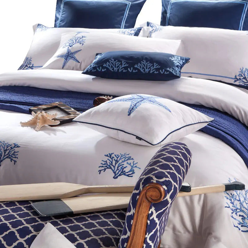Seaside Serenity: Egyptian Cotton Embroidery Bedding Set