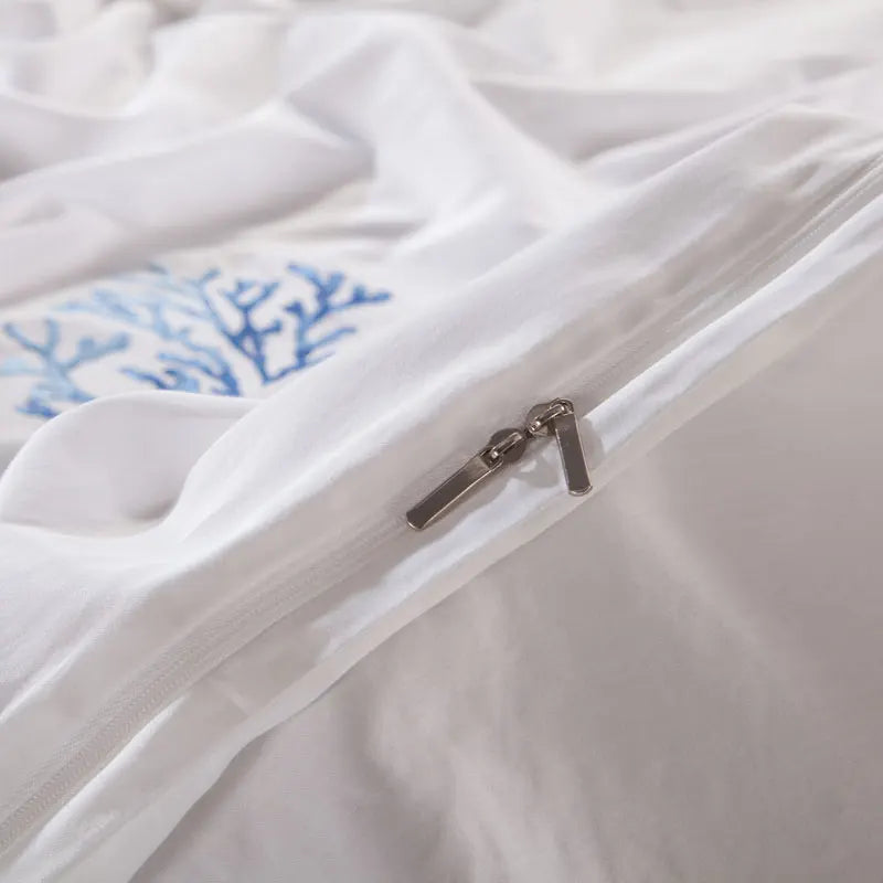 Seaside Serenity: Egyptian Cotton Embroidery Bedding Set