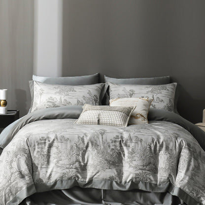 Elegance in Tencel: Luxury Grey Jacquard Bedding Set