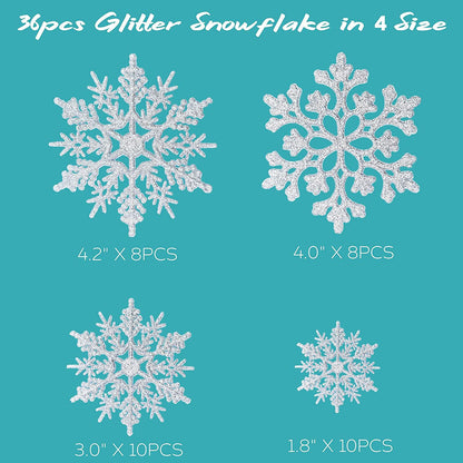 Yuletide Elegance: Christmas Window & Door Snowflakes / 36 pcs