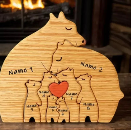 Cherished Bonds: Free Engraving Personalized Bear Family Wooden Puzzle