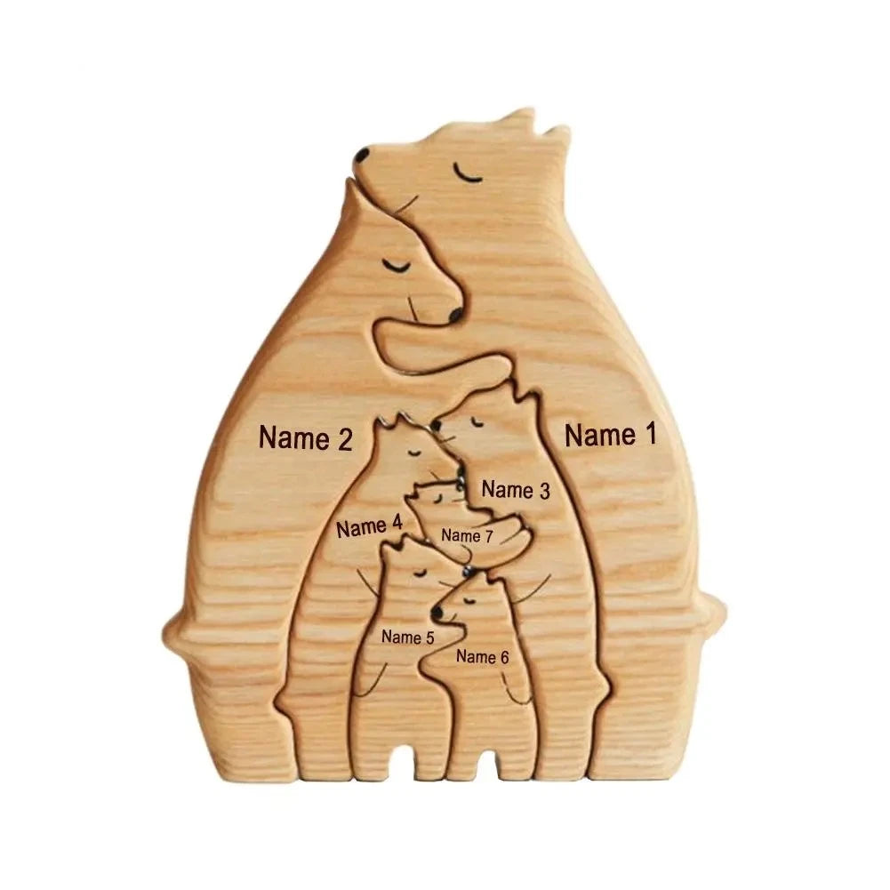 Cherished Bonds: Free Engraving Personalized Bear Family Wooden Puzzle