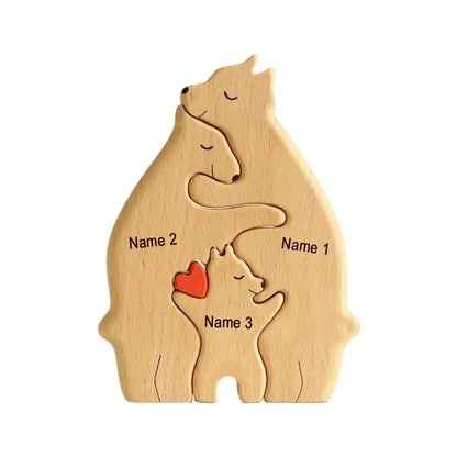 Cherished Bonds: Free Engraving Personalized Bear Family Wooden Puzzle