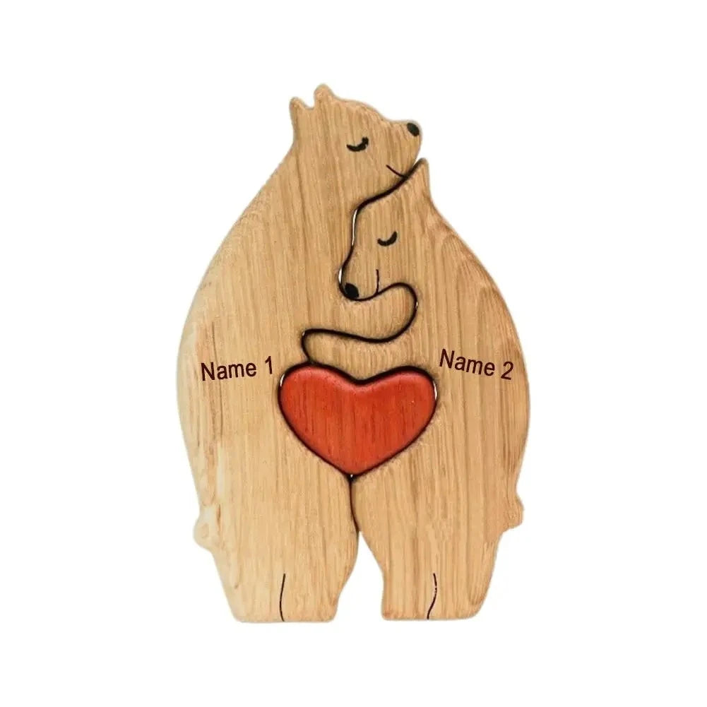 Cherished Bonds: Free Engraving Personalized Bear Family Wooden Puzzle