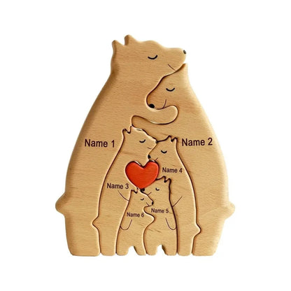 Cherished Bonds: Free Engraving Personalized Bear Family Wooden Puzzle