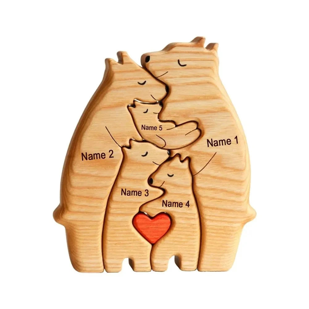 Cherished Bonds: Free Engraving Personalized Bear Family Wooden Puzzle