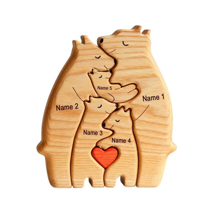 Cherished Bonds: Free Engraving Personalized Bear Family Wooden Puzzle