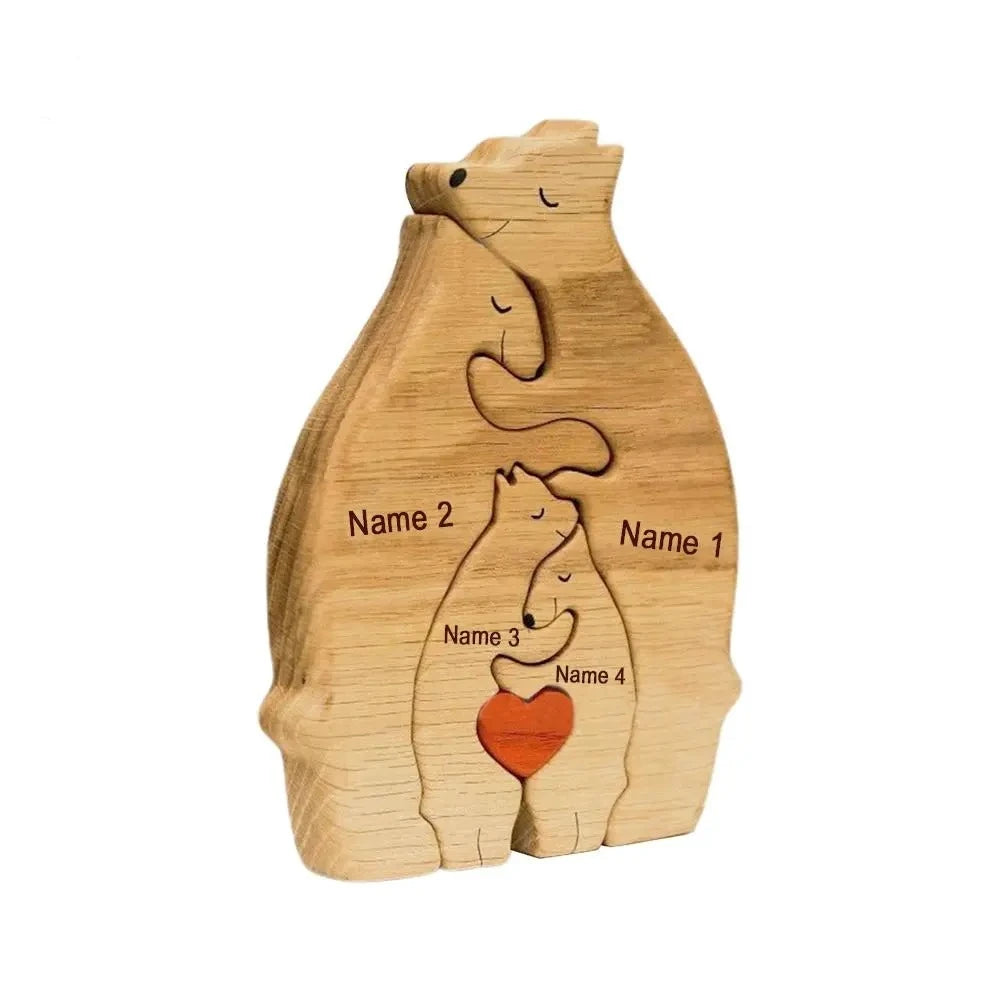 Cherished Bonds: Free Engraving Personalized Bear Family Wooden Puzzle