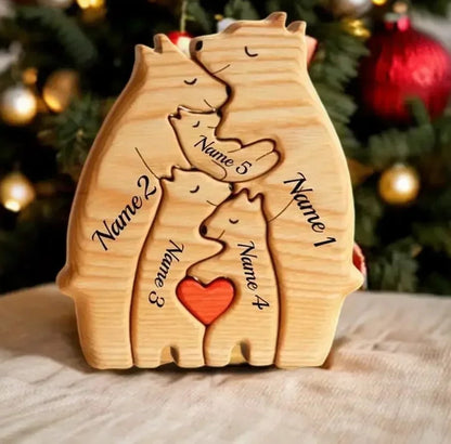 Cherished Bonds: Free Engraving Personalized Bear Family Wooden Puzzle