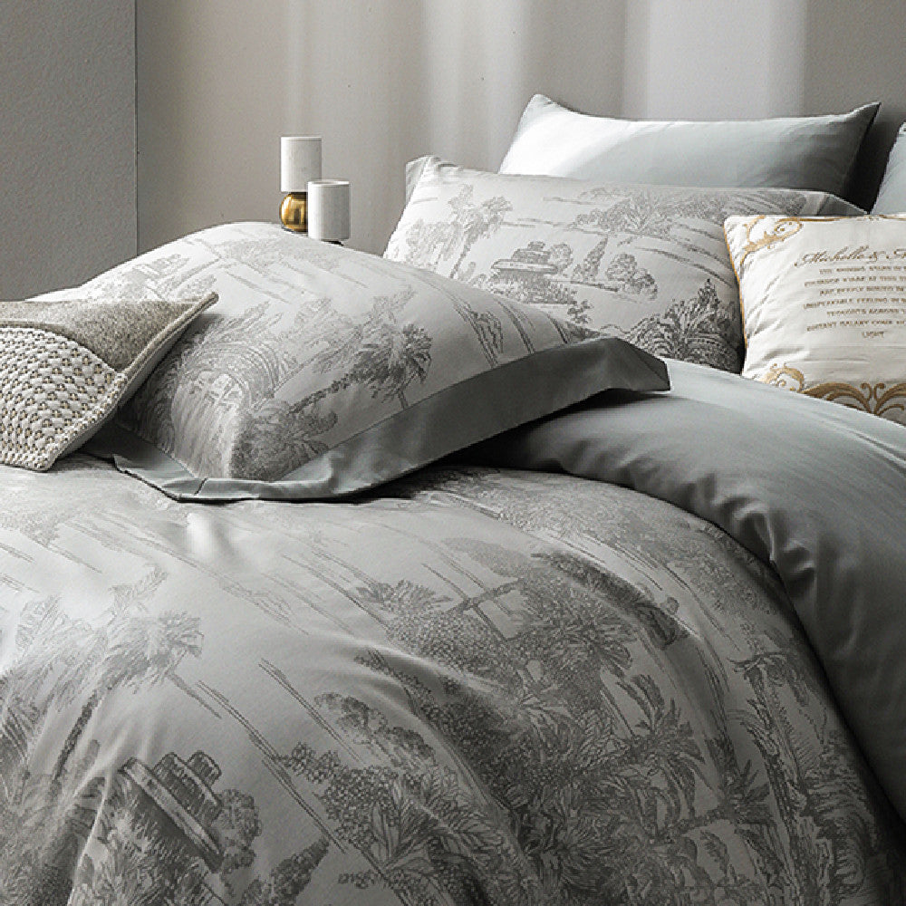 Elegance in Tencel: Luxury Grey Jacquard Bedding Set