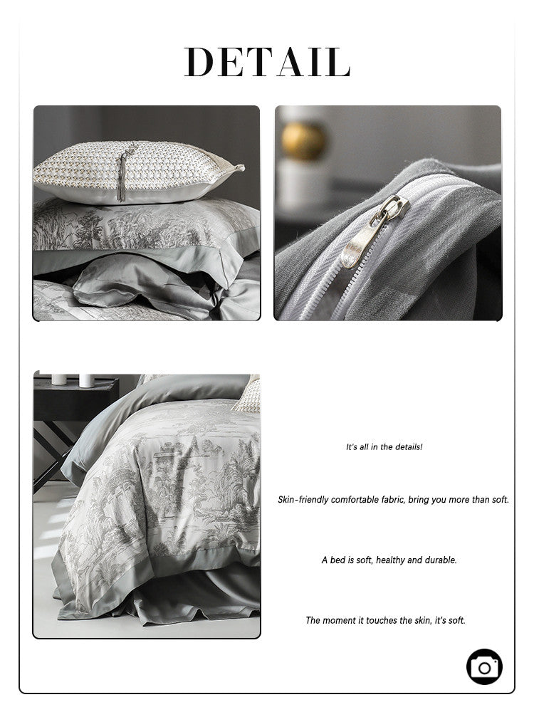 Elegance in Tencel: Luxury Grey Jacquard Bedding Set